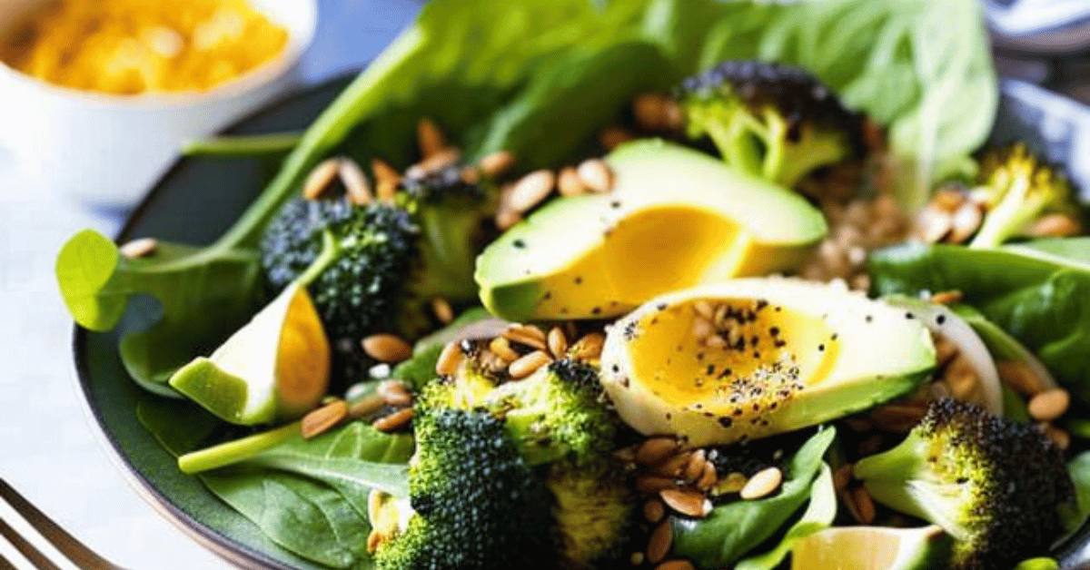 Roasted Garlic, Broccoli, and Mixed Greens Salad