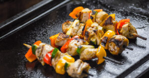 Grilled Chicken Skewers with Basil Sauce