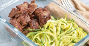 ​​Keto Meal Prep Steak Bites & Zoodles