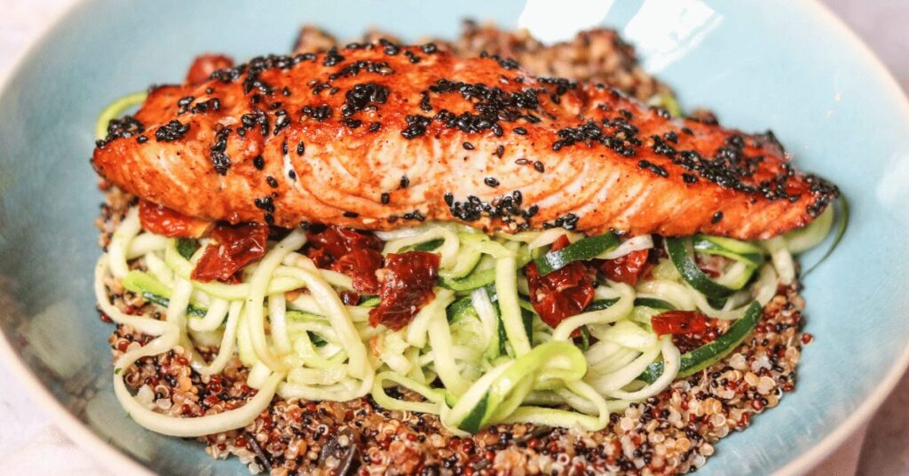 Baked Salmon With Zoodles & Quinoa