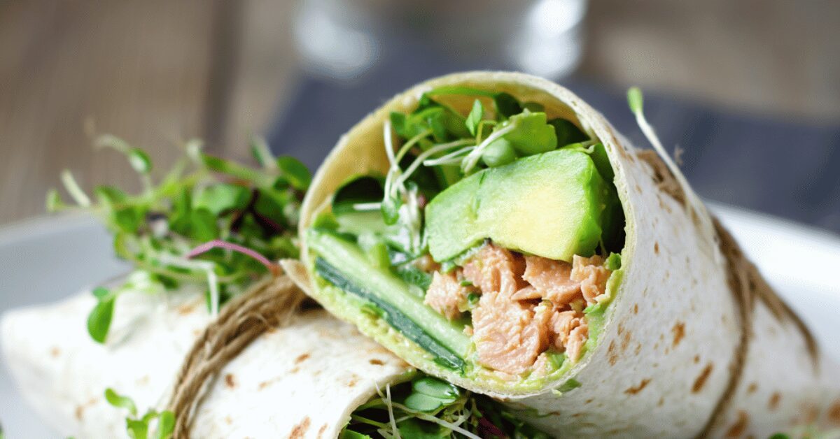 Salmon, Avocado & Cucumber Wrap with Microgreens
