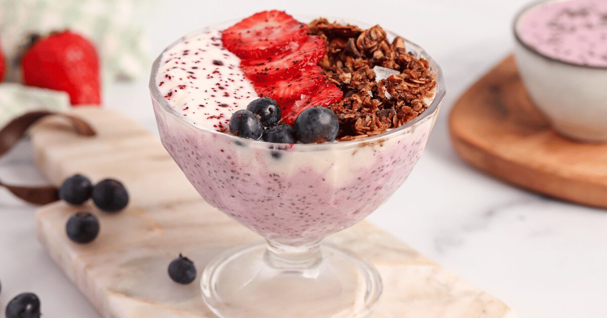 Raspberry Chia Pudding with Chocolate Granola